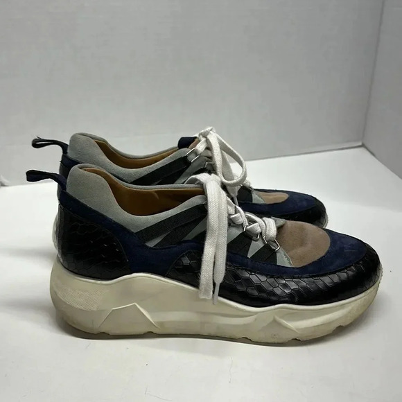 Aquatalia Sneakers Shoes Lace Up Athletic Designer White Blue Snake Skin 7.5 - Picture 4 of 12